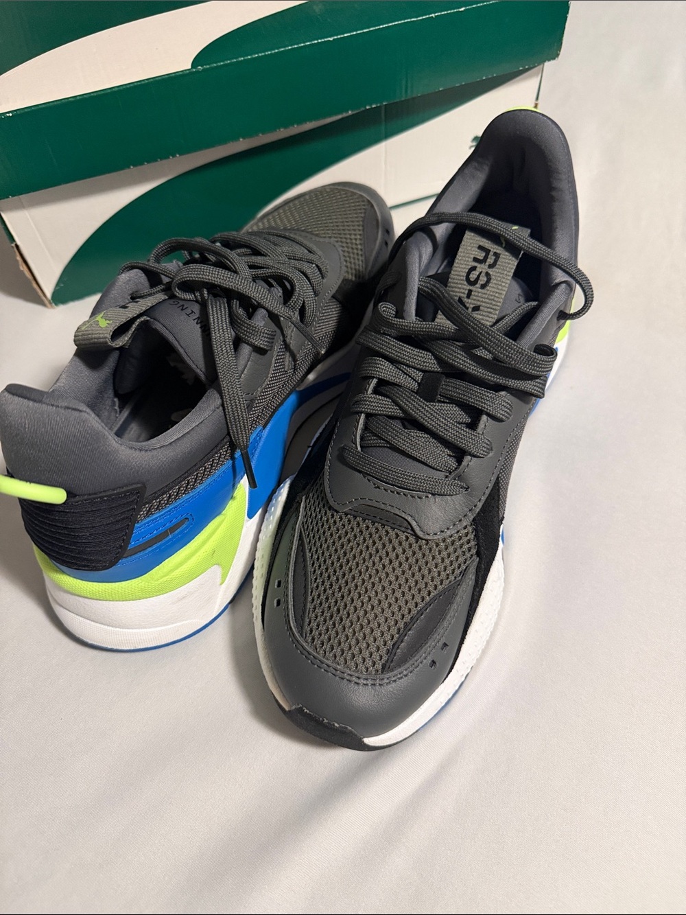 Puma Men's Gray Running Sneakers with Blue & Neon Yellow Accents